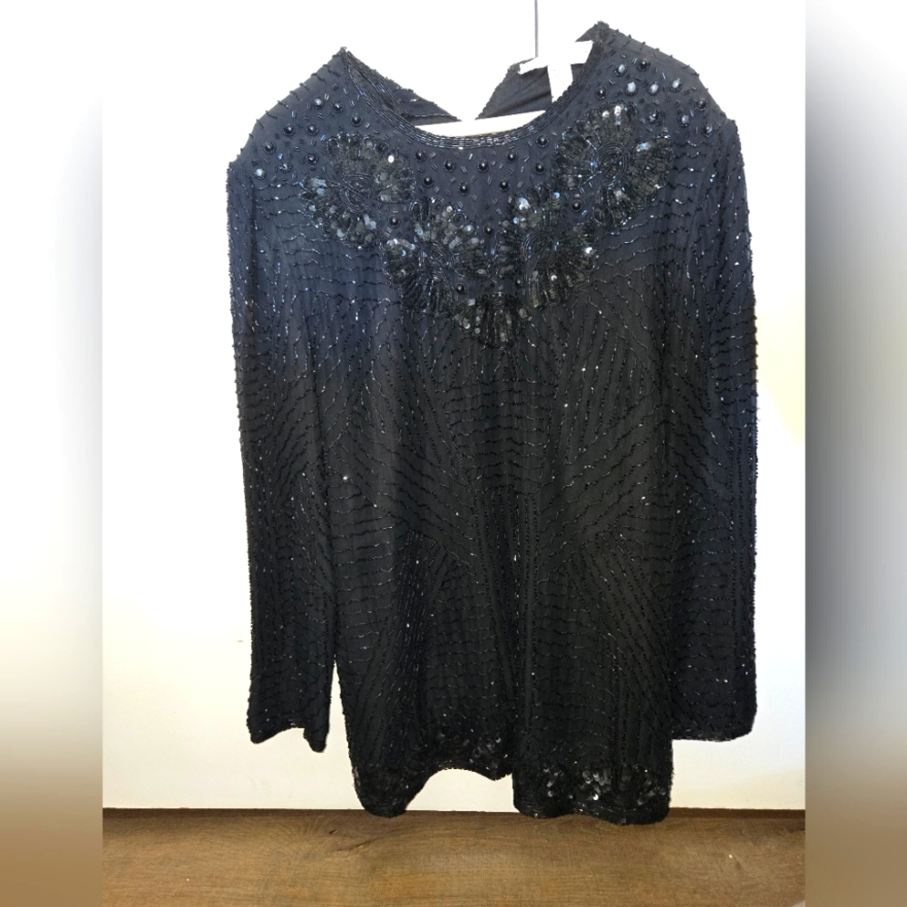 Valerie Stevens Black Beaded Evening Top